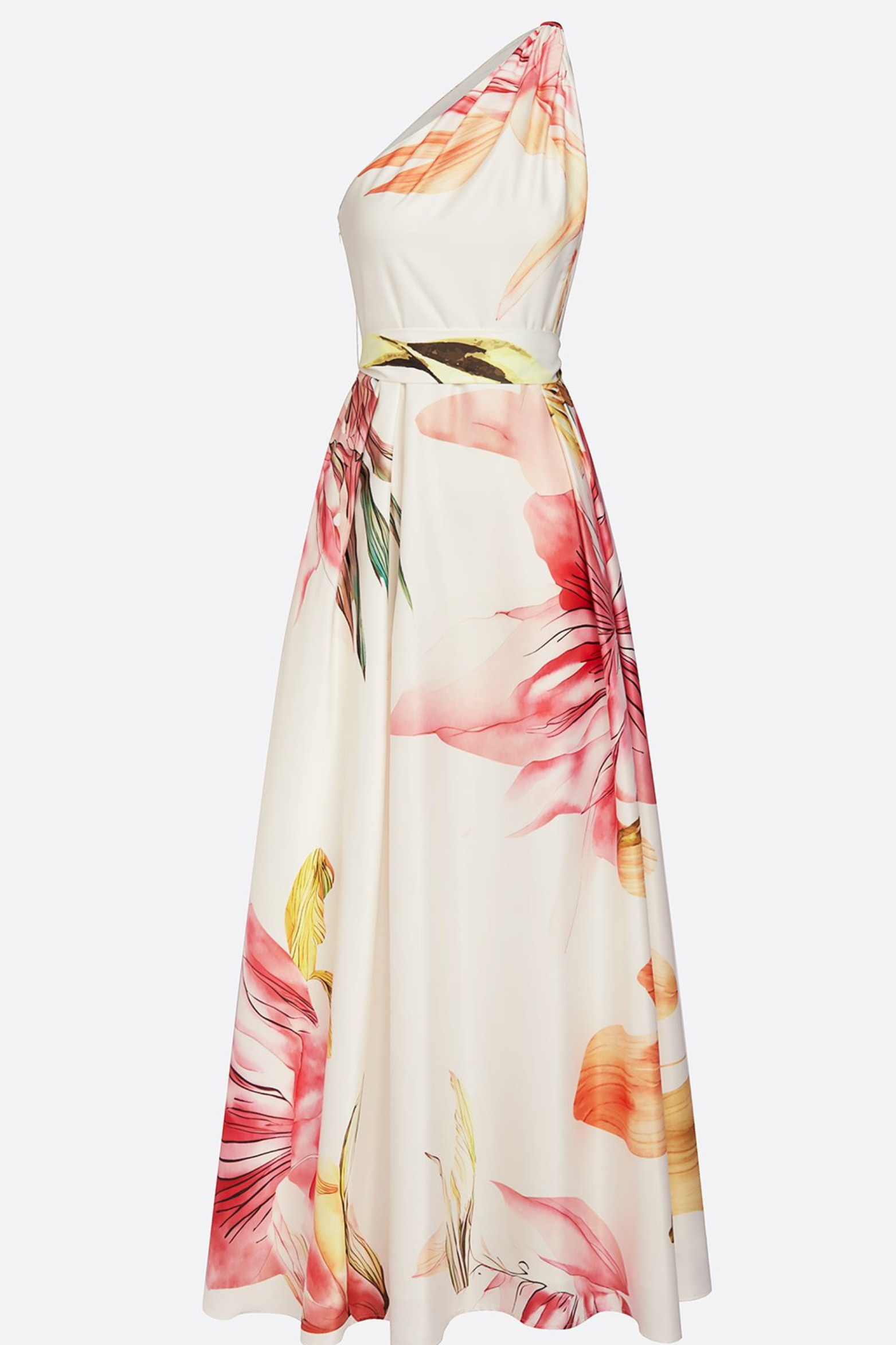 Women's Floral Satin Maxi Dress | Elegant One-Shoulder Summer Formal Gown 4