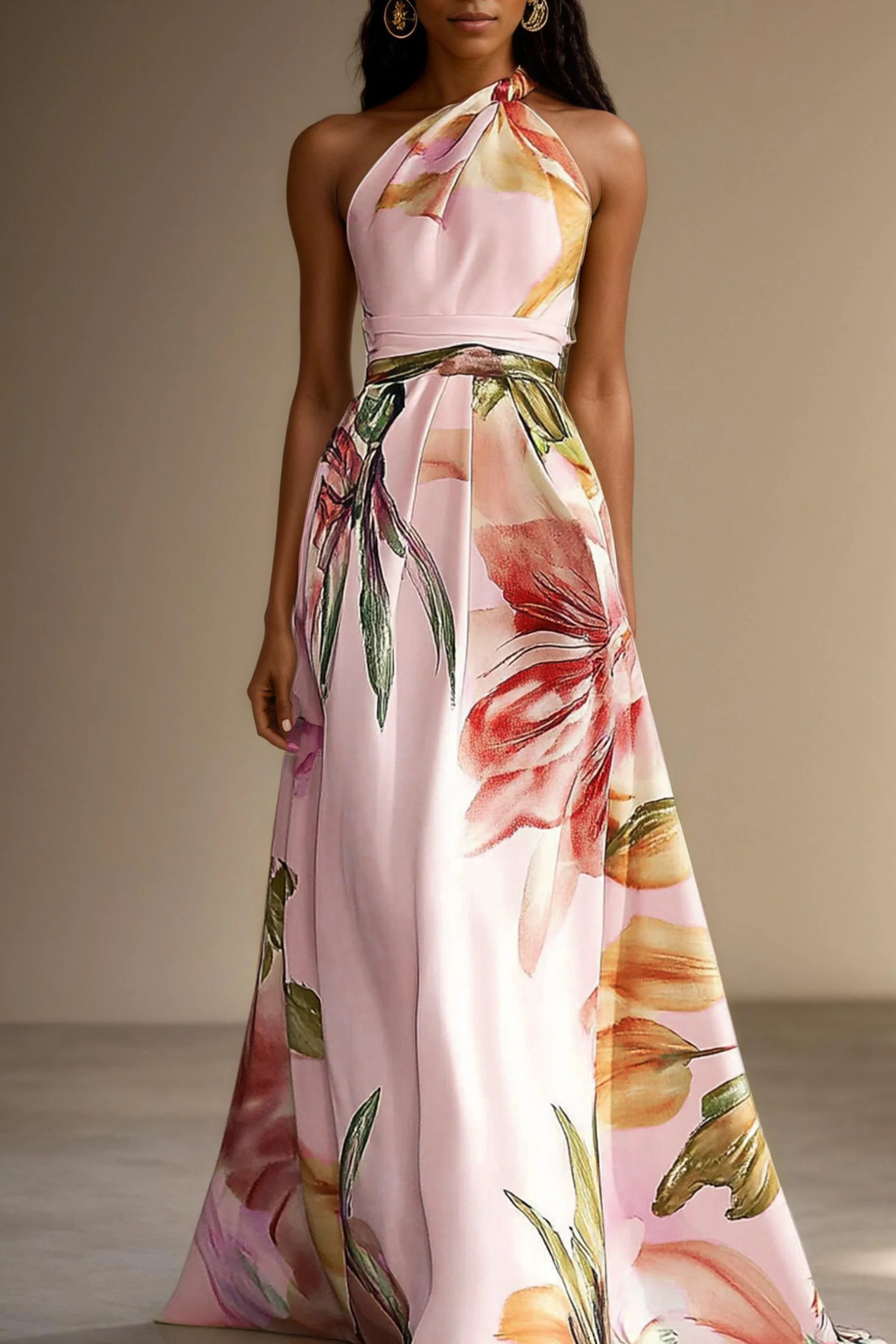 Women's Floral Satin Maxi Dress | Elegant One-Shoulder Summer Formal Gown 5