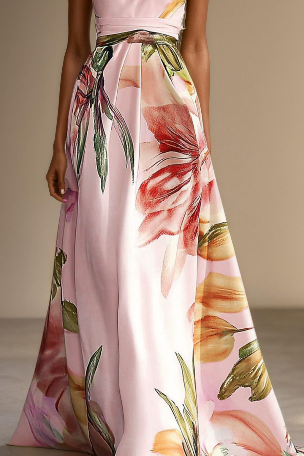 Women's Floral Satin Maxi Dress | Elegant One-Shoulder Summer Formal Gown 7