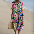 Women's Floral Woven Midi Dress | Relaxed Fit Lightweight Summer Dress 0