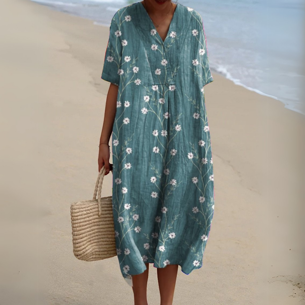 Women's Floral Woven Midi Dress | Relaxed Fit Lightweight Summer Dress 1