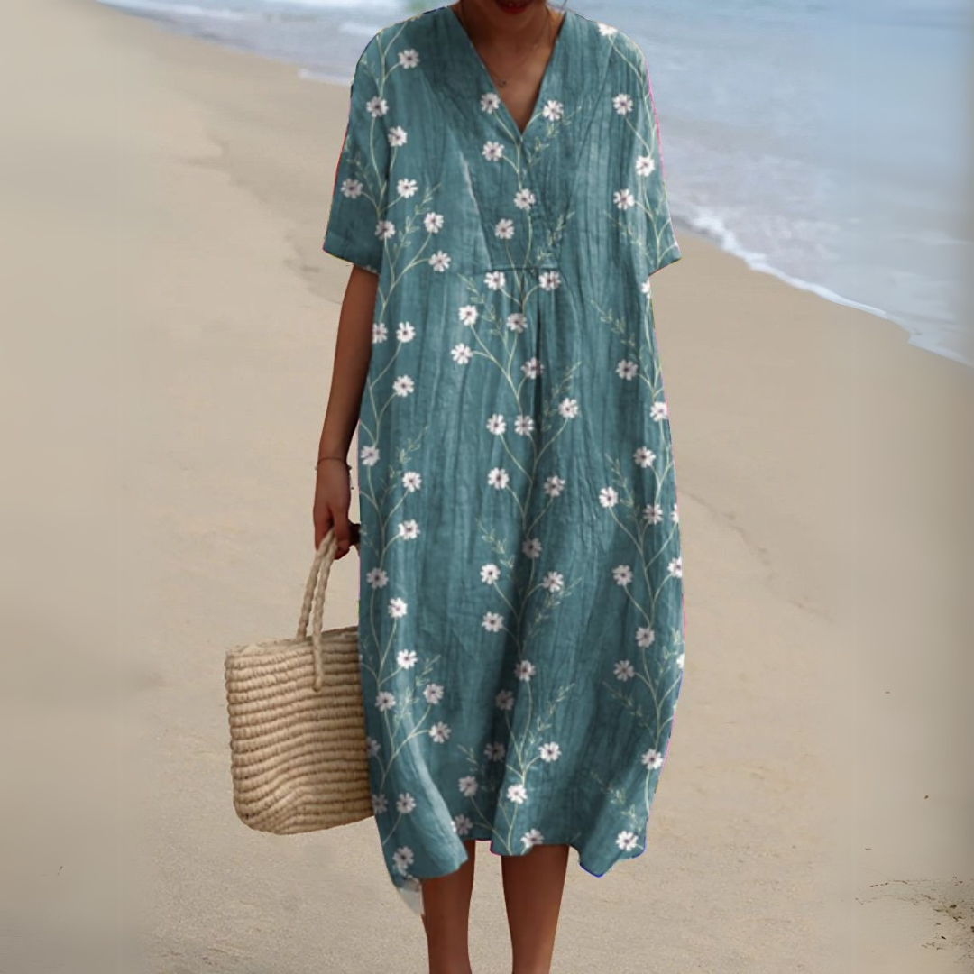 Women's Floral Woven Midi Dress | Relaxed Fit Lightweight Summer Dress 1