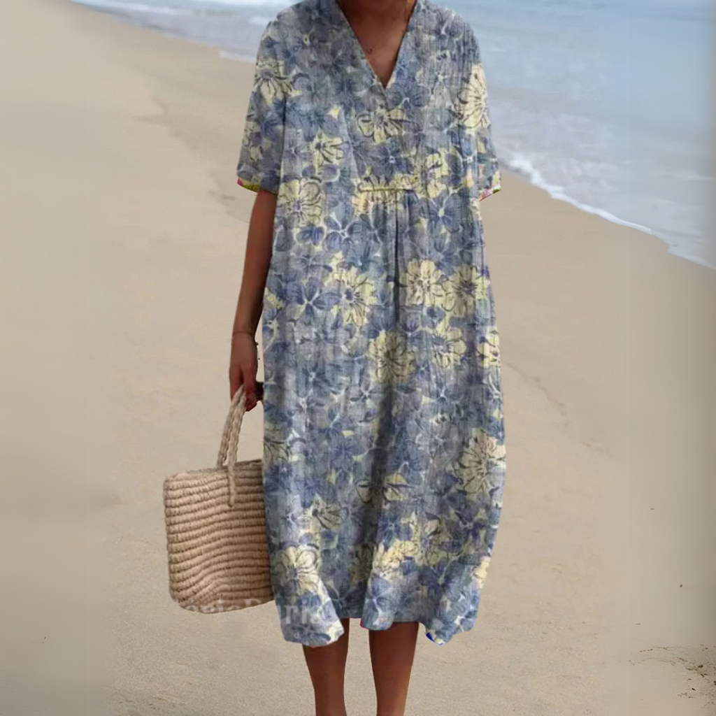 Women's Floral Woven Midi Dress | Relaxed Fit Lightweight Summer Dress 10