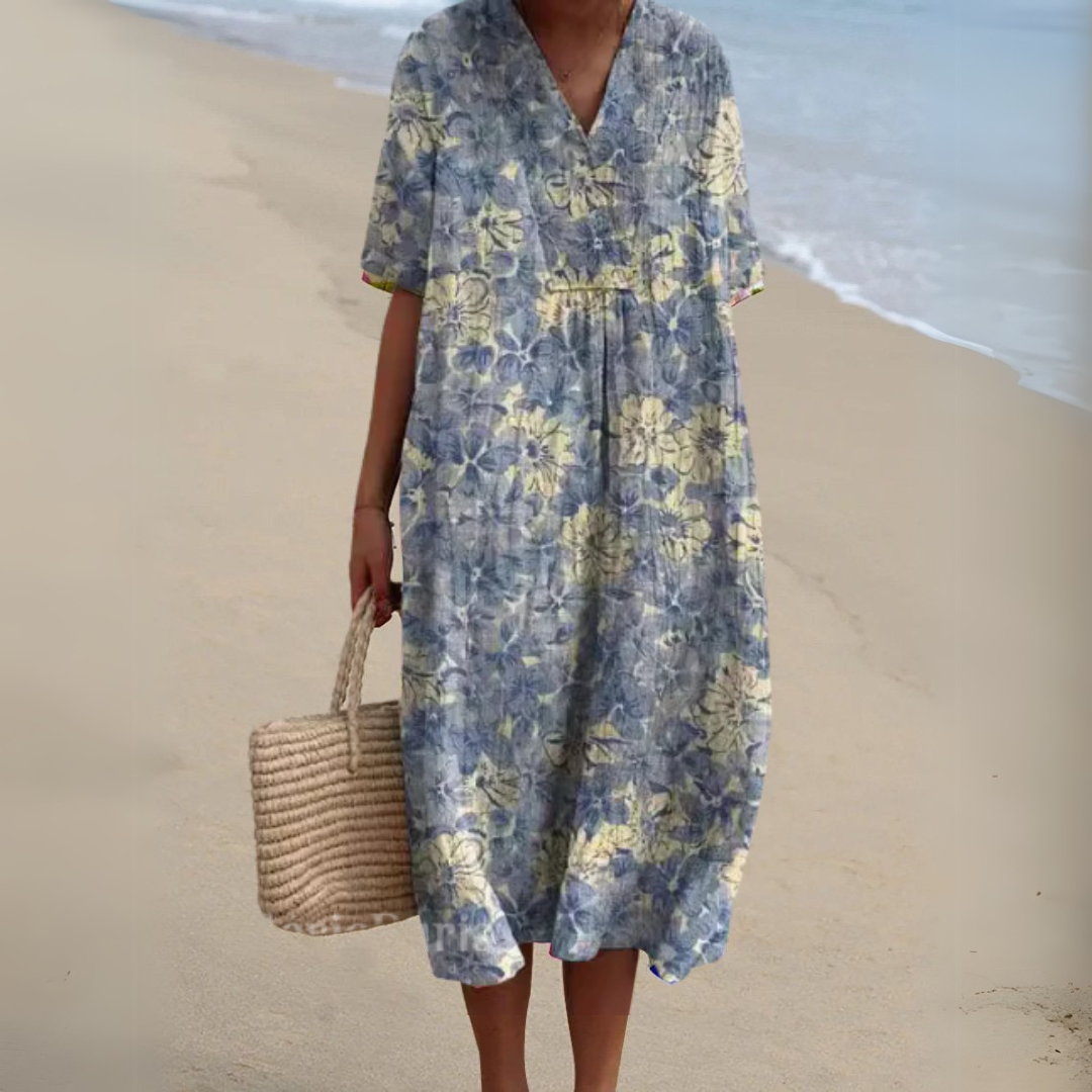Women's Floral Woven Midi Dress | Relaxed Fit Lightweight Summer Dress 10