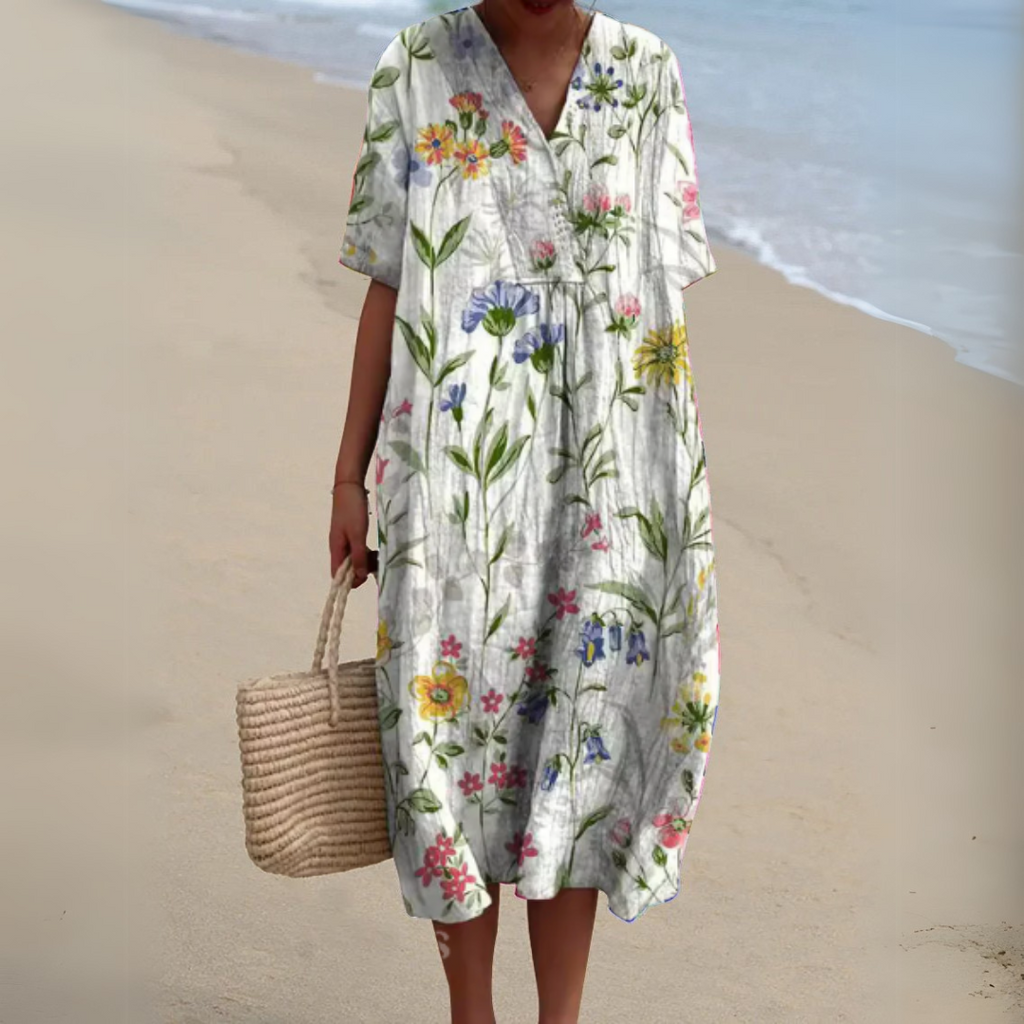 Women's Floral Woven Midi Dress | Relaxed Fit Lightweight Summer Dress 11