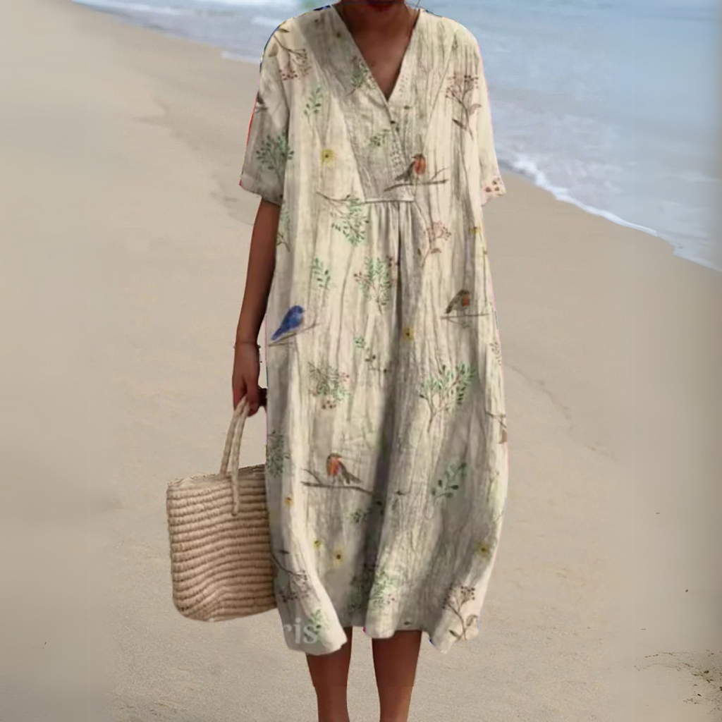 Women's Floral Woven Midi Dress | Relaxed Fit Lightweight Summer Dress 12