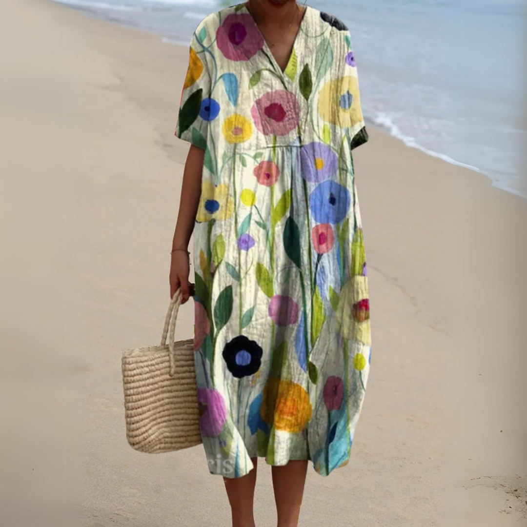 Women's Floral Woven Midi Dress | Relaxed Fit Lightweight Summer Dress 13