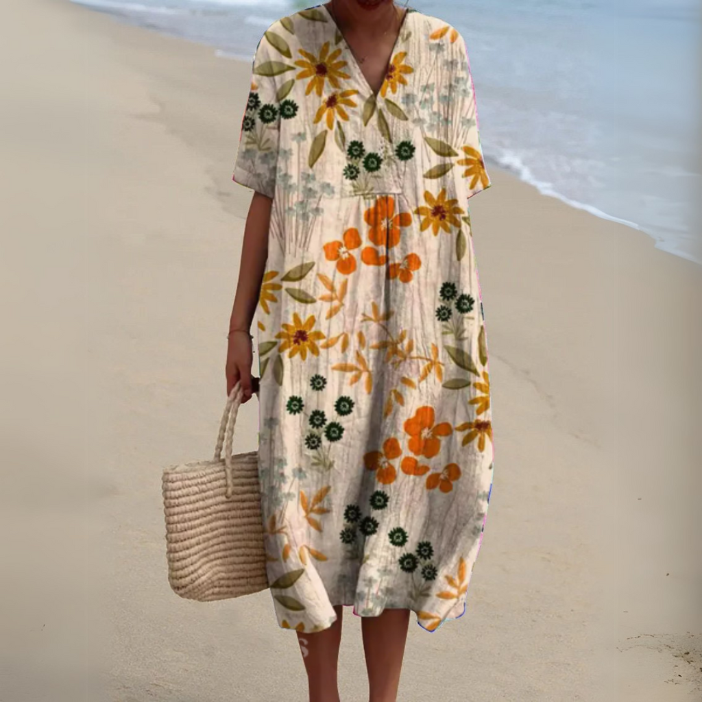 Women's Floral Woven Midi Dress | Relaxed Fit Lightweight Summer Dress 14