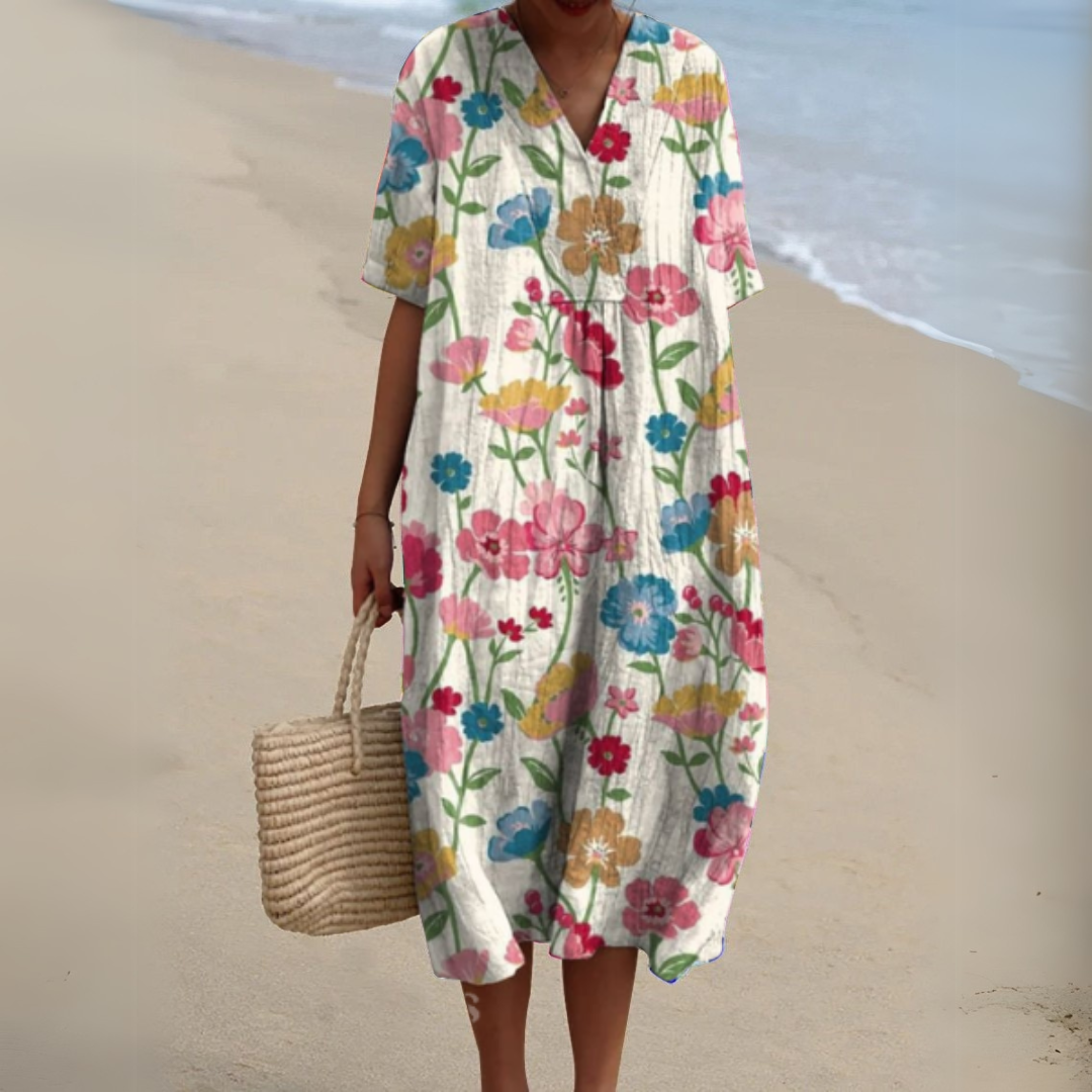 Women's Floral Woven Midi Dress | Relaxed Fit Lightweight Summer Dress 2