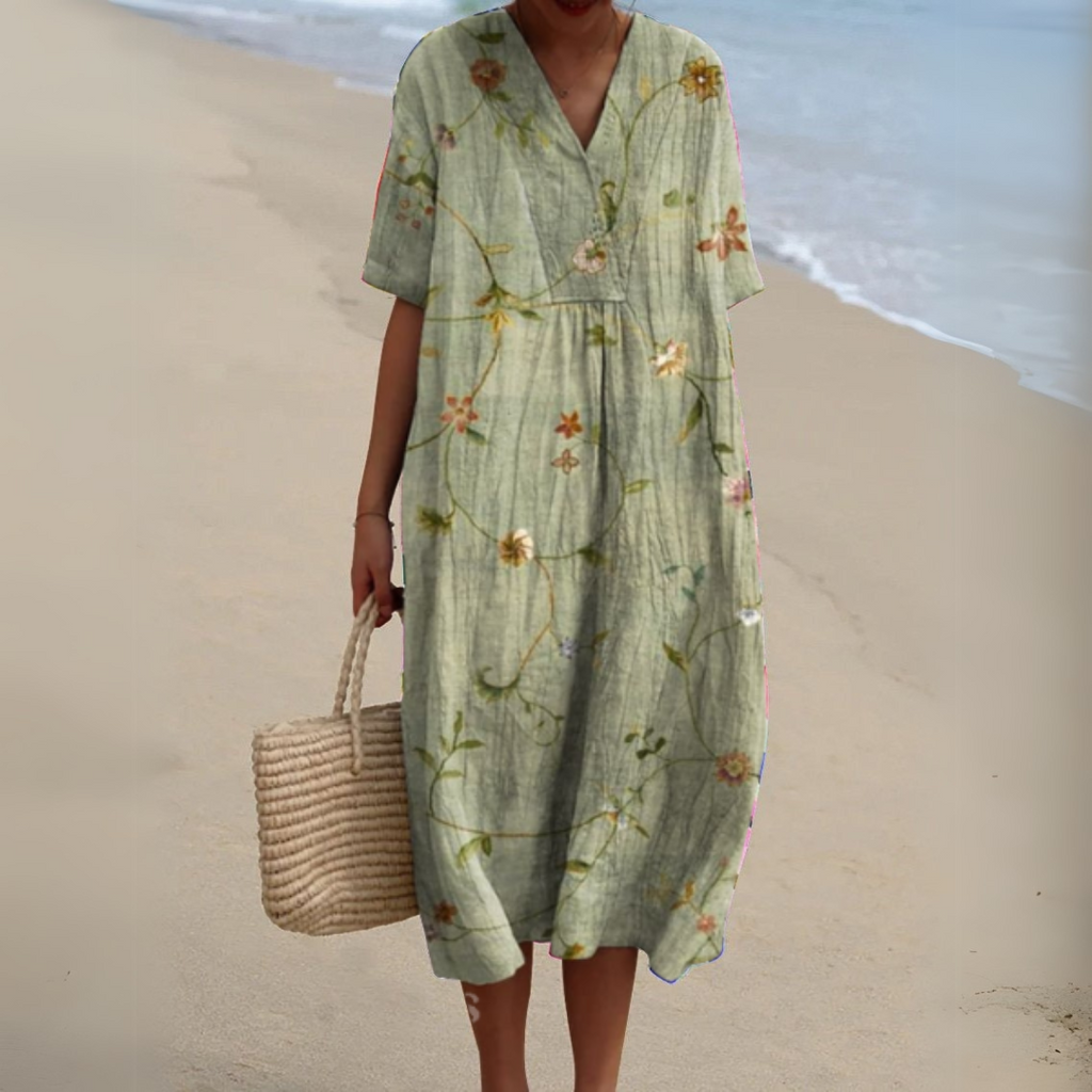 Women's Floral Woven Midi Dress | Relaxed Fit Lightweight Summer Dress 4
