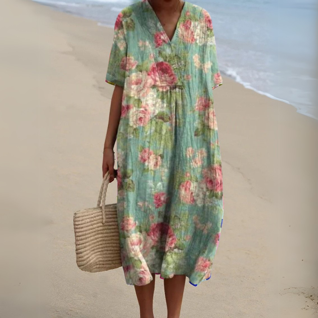 Women's Floral Woven Midi Dress | Relaxed Fit Lightweight Summer Dress 6