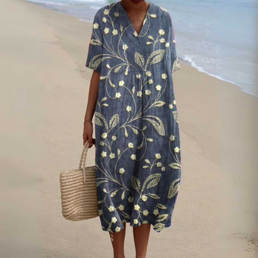 Women's Floral Woven Midi Dress | Relaxed Fit Lightweight Summer Dress 7