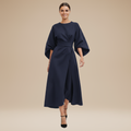 Women's Flowing Fabric Midi Dress | Elegant Wrap Style with Wide Sleeves 0