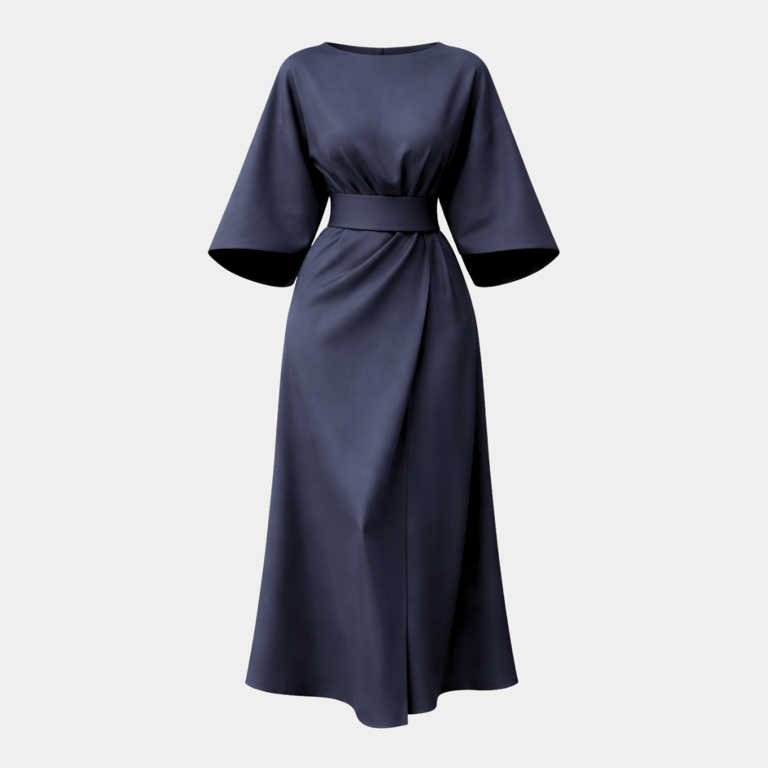 Women's Flowing Fabric Midi Dress | Elegant Wrap Style with Wide Sleeves 1