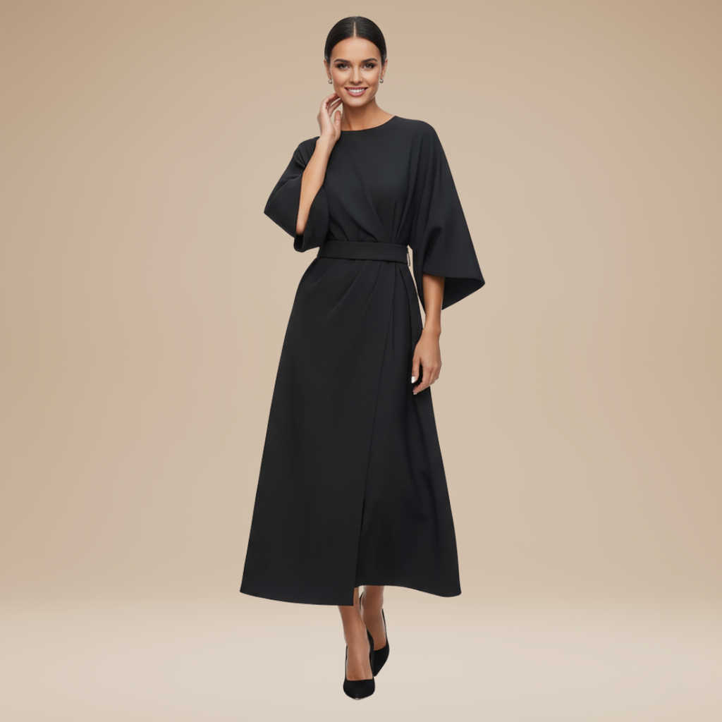 Women's Flowing Fabric Midi Dress | Elegant Wrap Style with Wide Sleeves 11