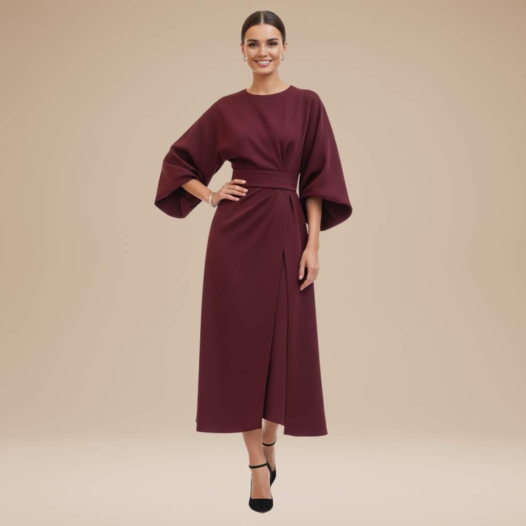 Women's Flowing Fabric Midi Dress | Elegant Wrap Style with Wide Sleeves 12