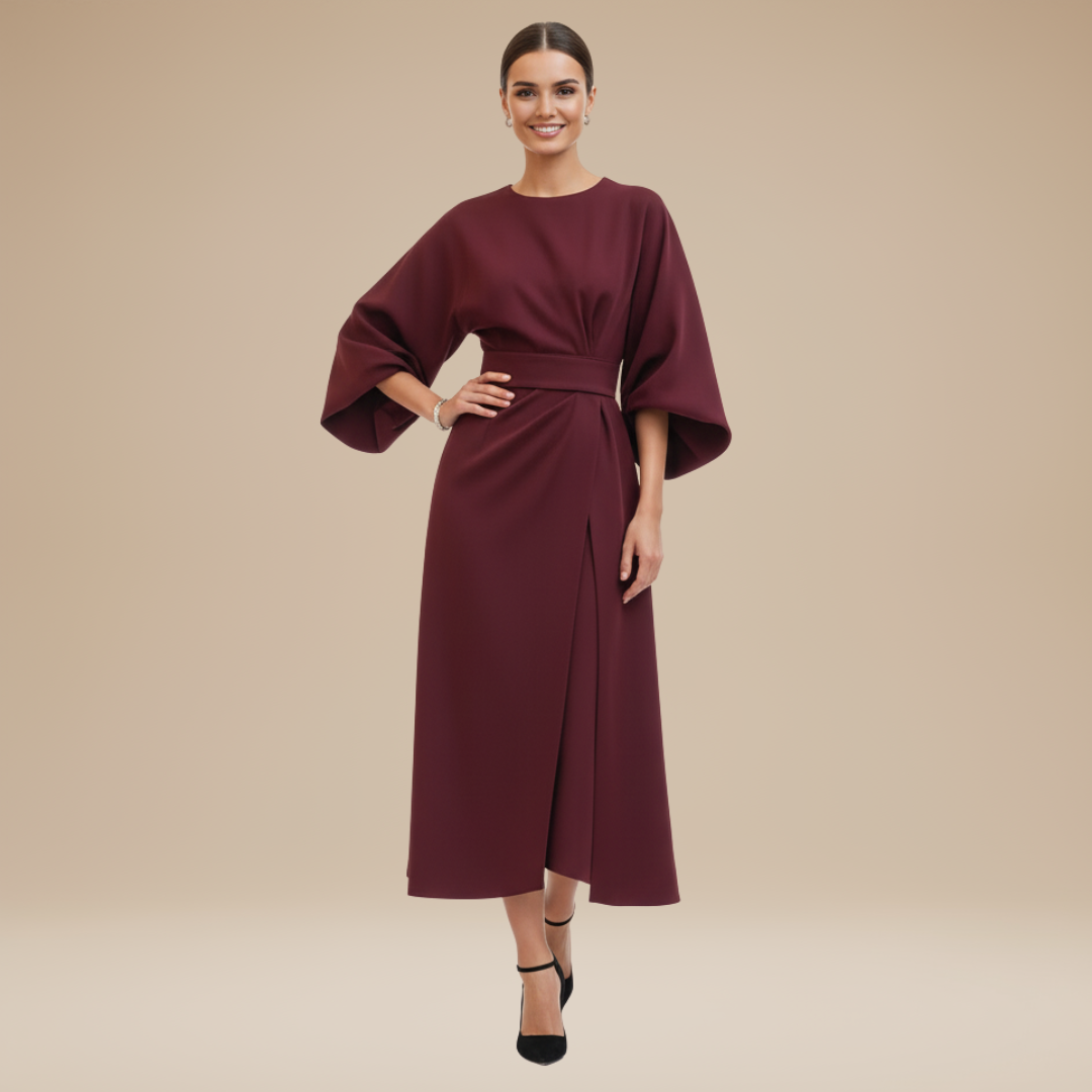 Women's Flowing Fabric Midi Dress | Elegant Wrap Style with Wide Sleeves 12