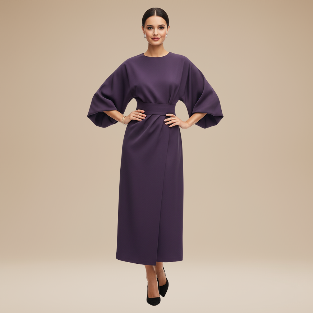Women's Flowing Fabric Midi Dress | Elegant Wrap Style with Wide Sleeves 13