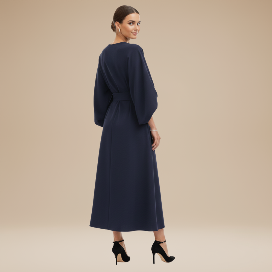 Women's Flowing Fabric Midi Dress | Elegant Wrap Style with Wide Sleeves 3