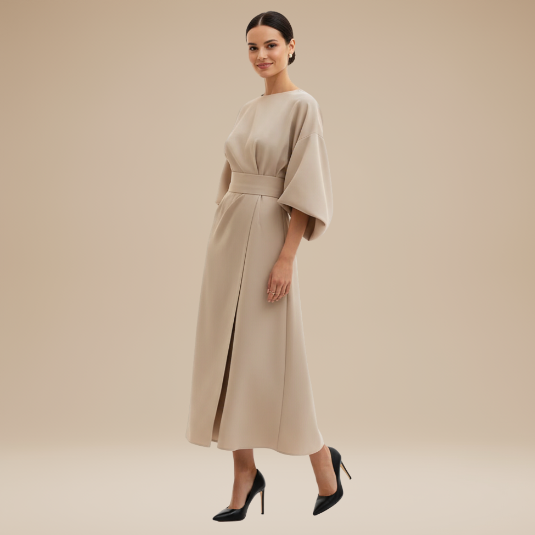 Women's Flowing Fabric Midi Dress | Elegant Wrap Style with Wide Sleeves 7