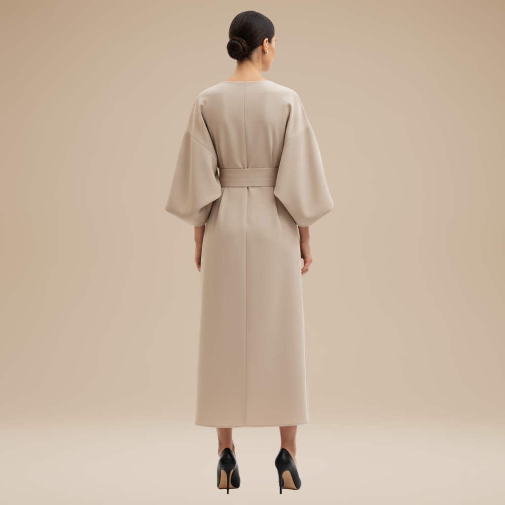 Women's Flowing Fabric Midi Dress | Elegant Wrap Style with Wide Sleeves 8