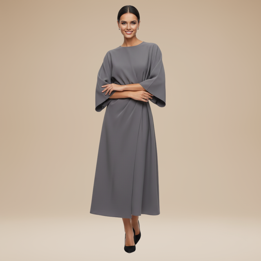 Women's Flowing Fabric Midi Dress | Elegant Wrap Style with Wide Sleeves 9