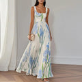 Women's Lightweight Chiffon Maxi Dress | Elegant Floral Pleated Summer Dress 0
