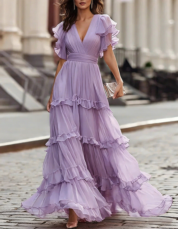 Women's Lightweight Chiffon Maxi Dress | Elegant Ruffled Hem Formal Summer Wear 11