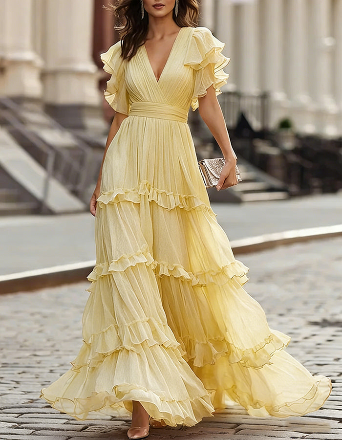 Women's Lightweight Chiffon Maxi Dress | Elegant Ruffled Hem Formal Summer Wear 15