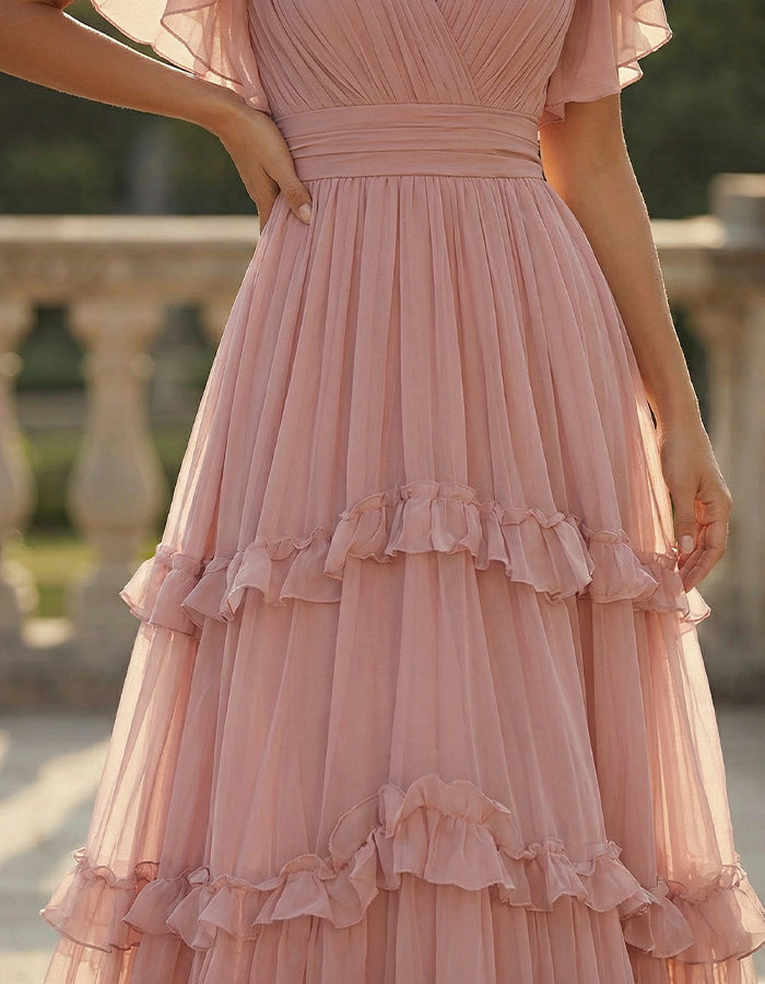 Women's Lightweight Chiffon Maxi Dress | Elegant Ruffled Hem Formal Summer Wear 3