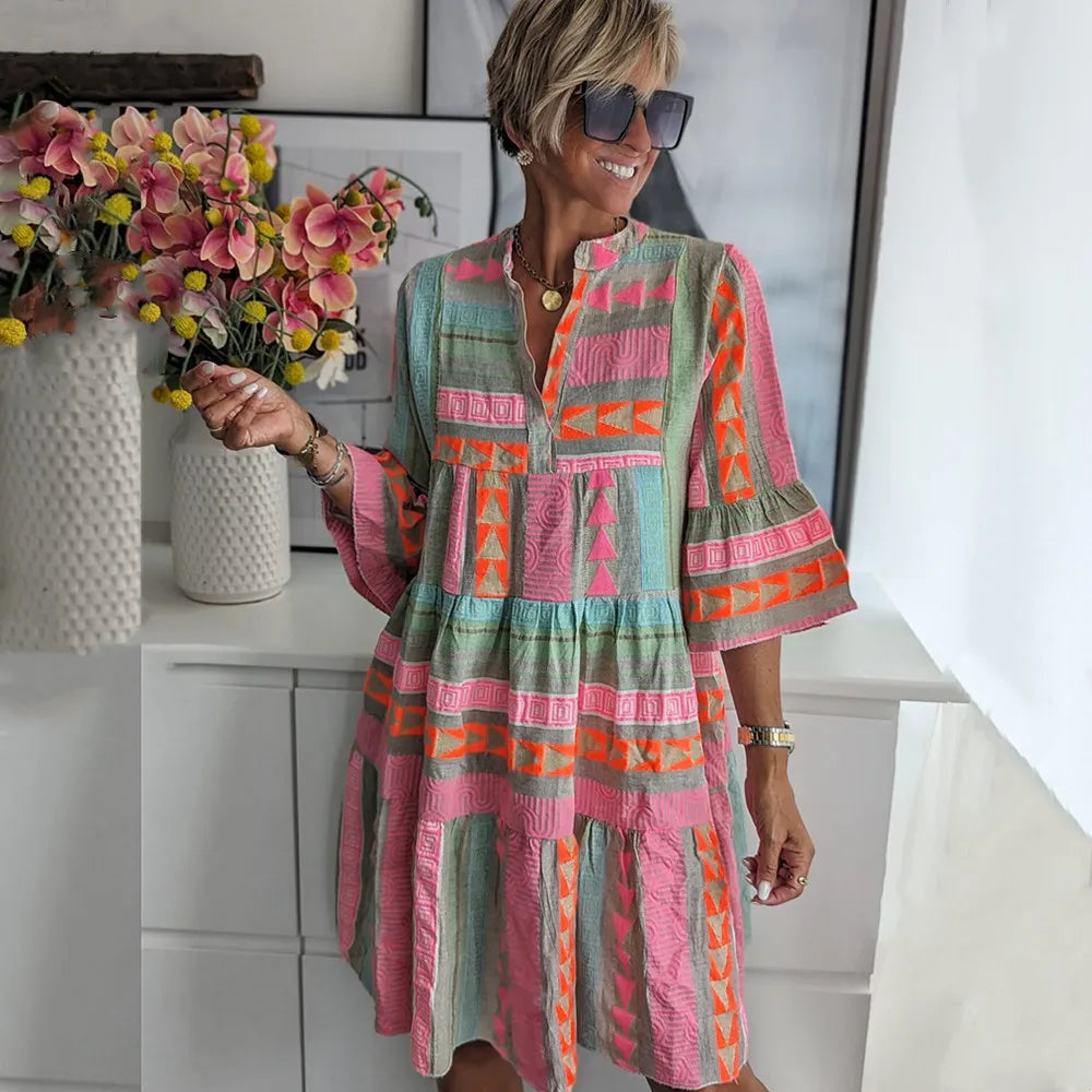 Women's Lightweight Cotton Tiered Midi Dress | Boho Relaxed Fit Summer Dress 0