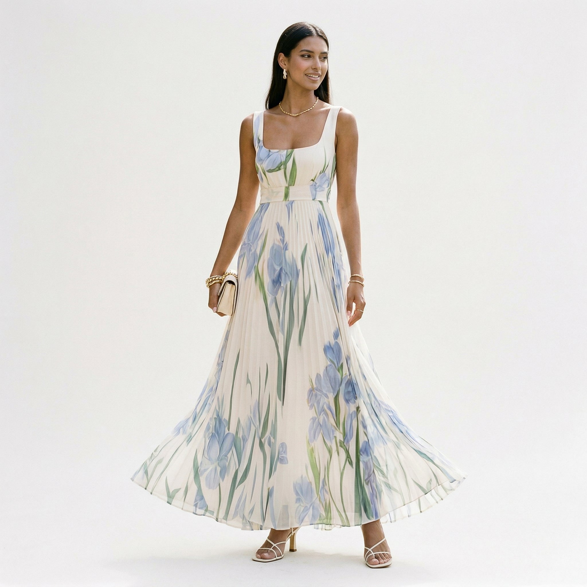 Women's Lightweight Floral Chiffon Maxi Dress | Elegant Sleeveless Summer Gown 2