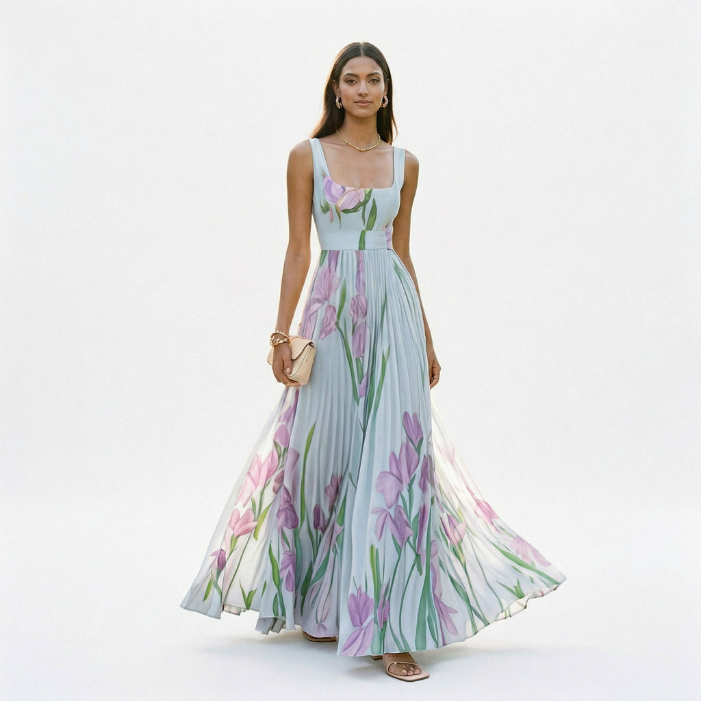 Women's Lightweight Floral Chiffon Maxi Dress | Elegant Sleeveless Summer Gown 3