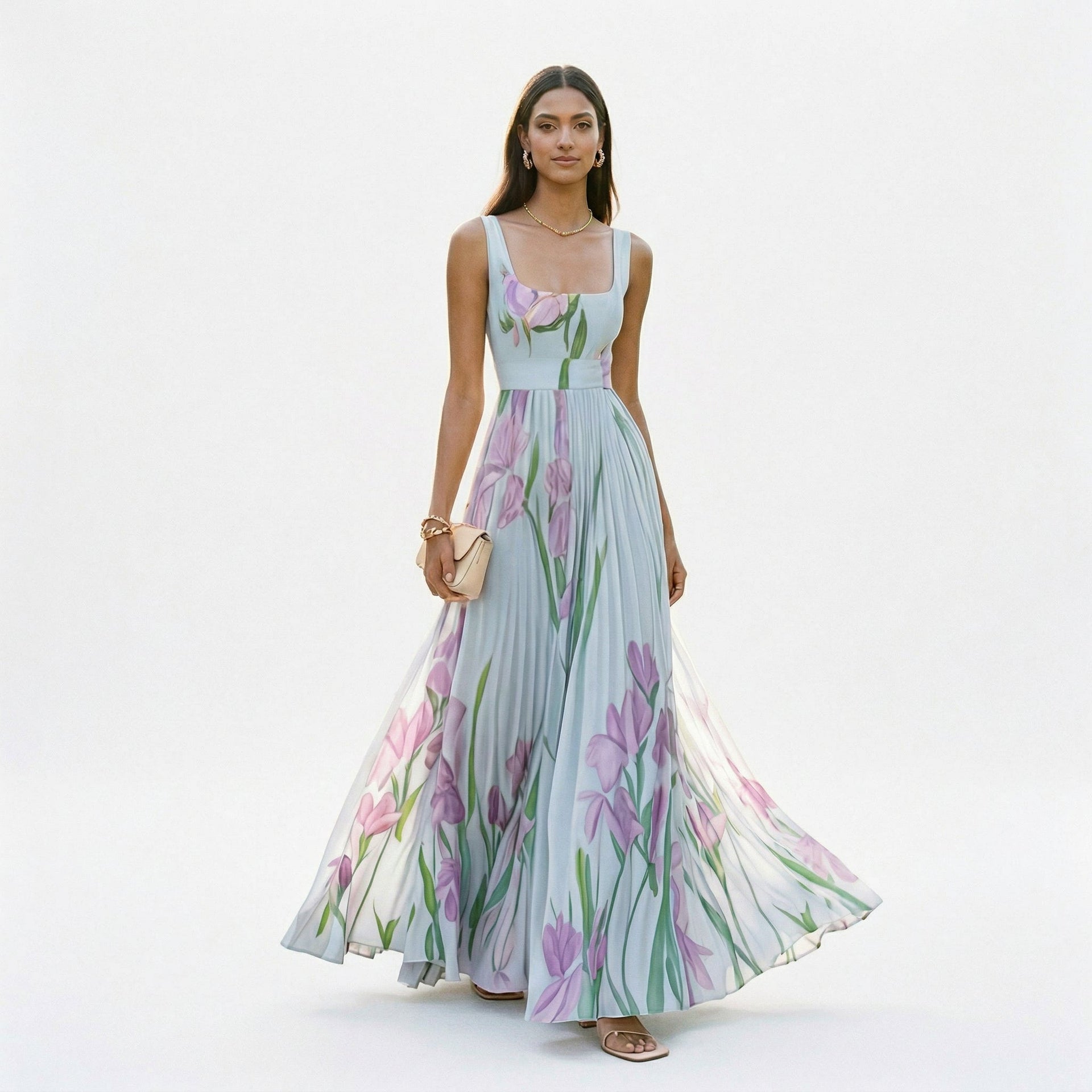 Women's Lightweight Floral Chiffon Maxi Dress