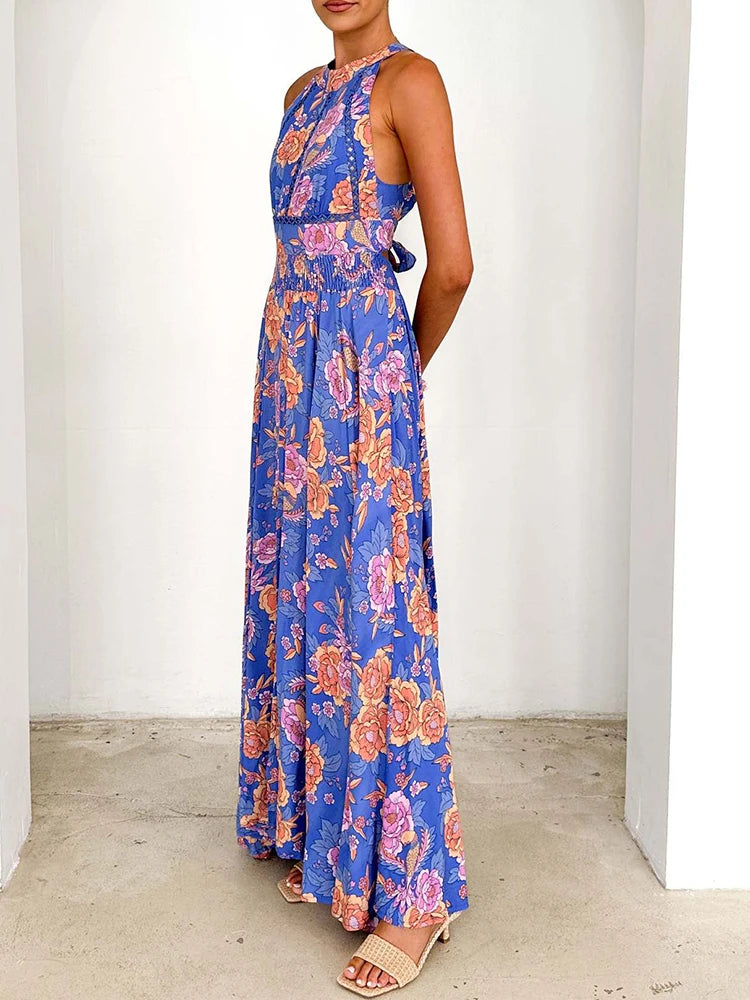 Women's Lightweight Floral Maxi Dress | Breezy Summer Sleeveless Backless Dress 5