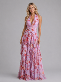 Women's Lightweight Floral Maxi Dress | Elegant Halter Neckline for Formal Summer Events 0
