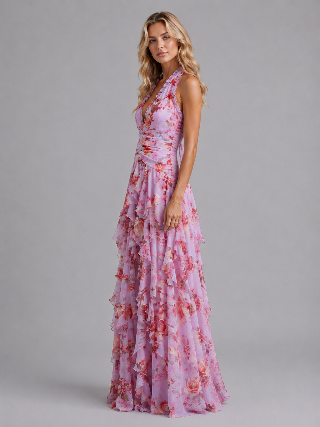 Women's Lightweight Floral Maxi Dress | Elegant Halter Neckline for Formal Summer Events 3
