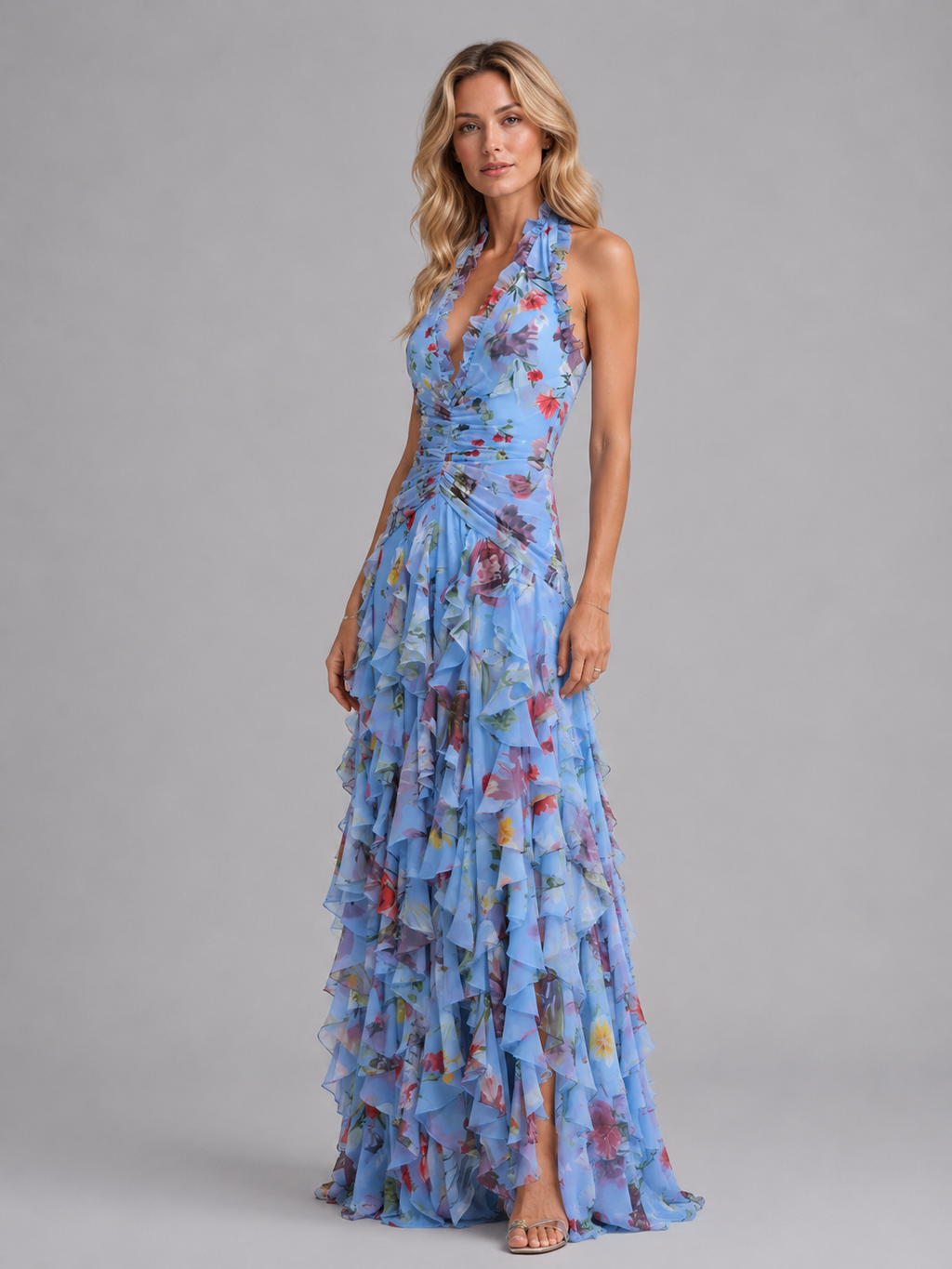 Women's Lightweight Floral Maxi Dress | Elegant Halter Neckline for Formal Summer Events 5