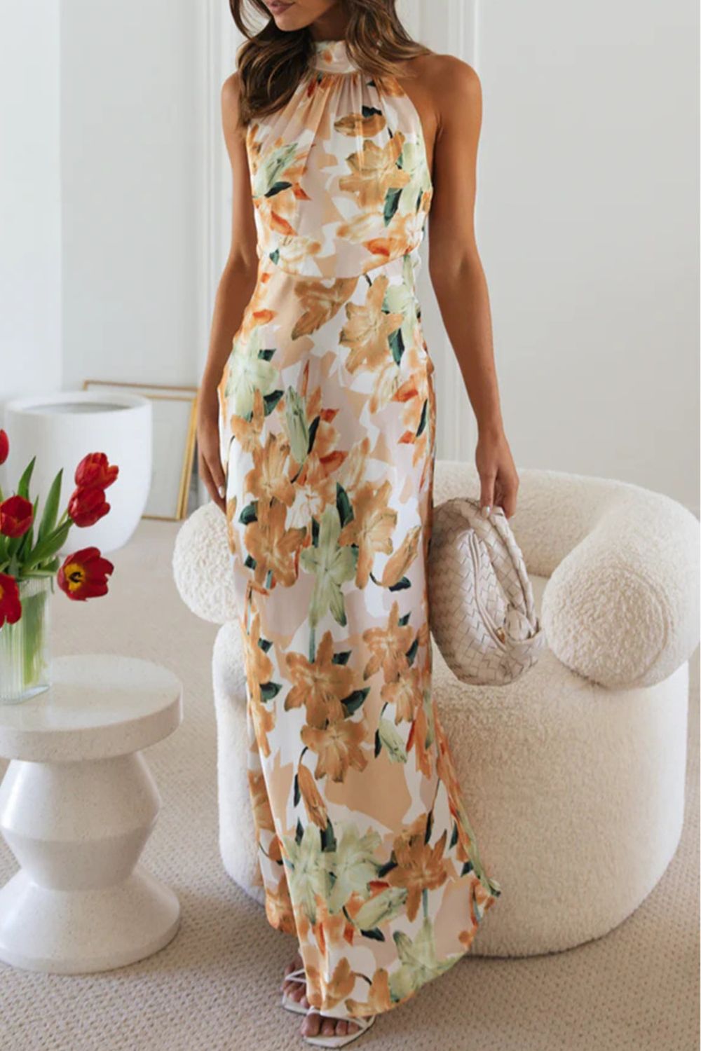 Women's Lightweight Floral Print Maxi Dress | Elegant Halter Neck Summer Dress 11