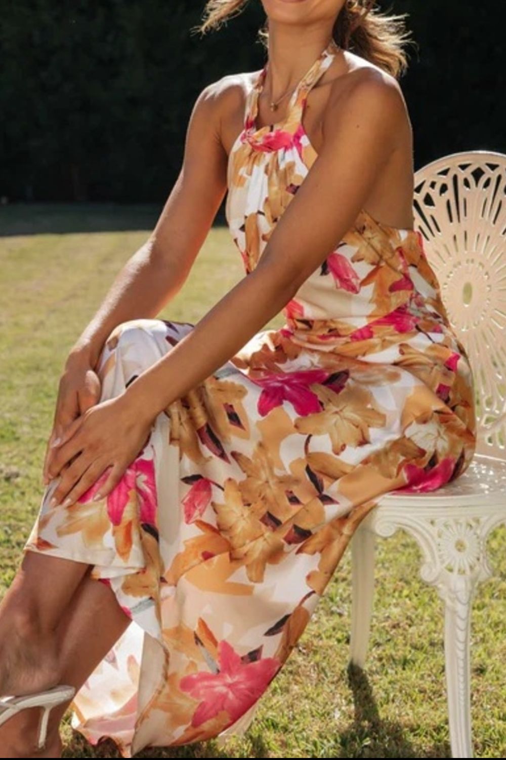 Women's Lightweight Floral Print Maxi Dress | Elegant Halter Neck Summer Dress 2