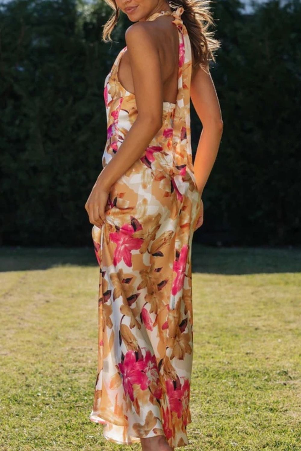 Women's Lightweight Floral Print Maxi Dress | Elegant Halter Neck Summer Dress 5