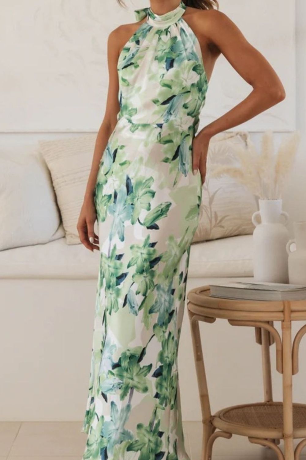 Women's Lightweight Floral Print Maxi Dress | Elegant Halter Neck Summer Dress 7