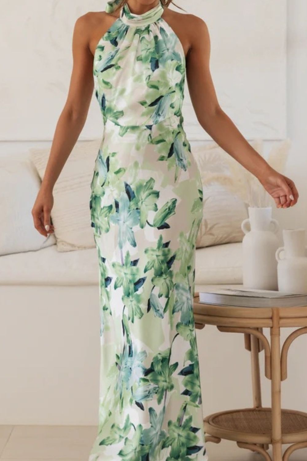 Women's Lightweight Floral Print Maxi Dress | Elegant Halter Neck Summer Dress 8