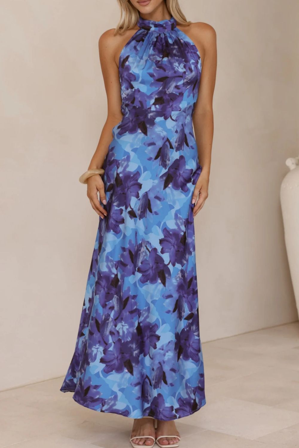 Women's Lightweight Floral Print Maxi Dress | Elegant Halter Neck Summer Dress 9