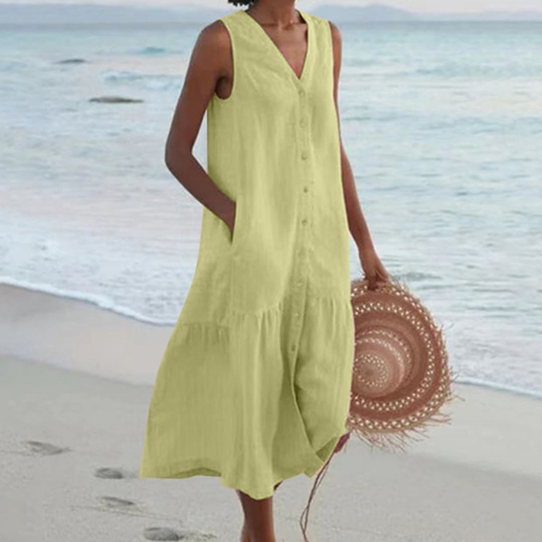 Women's Lightweight Linen Midi Dress | Casual Sleeveless Summer Shirt Dress 2