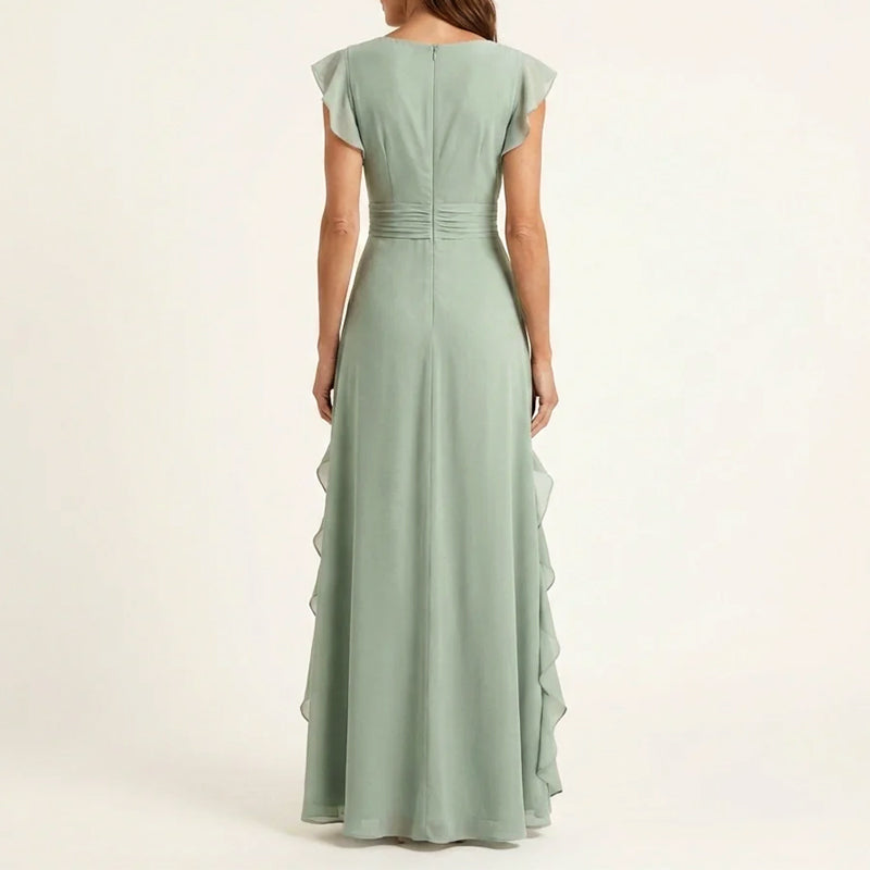 Women's Lightweight Polyester Maxi Dress | Elegant Ruffle Trim Wrap V-Neck Summer Dress 5