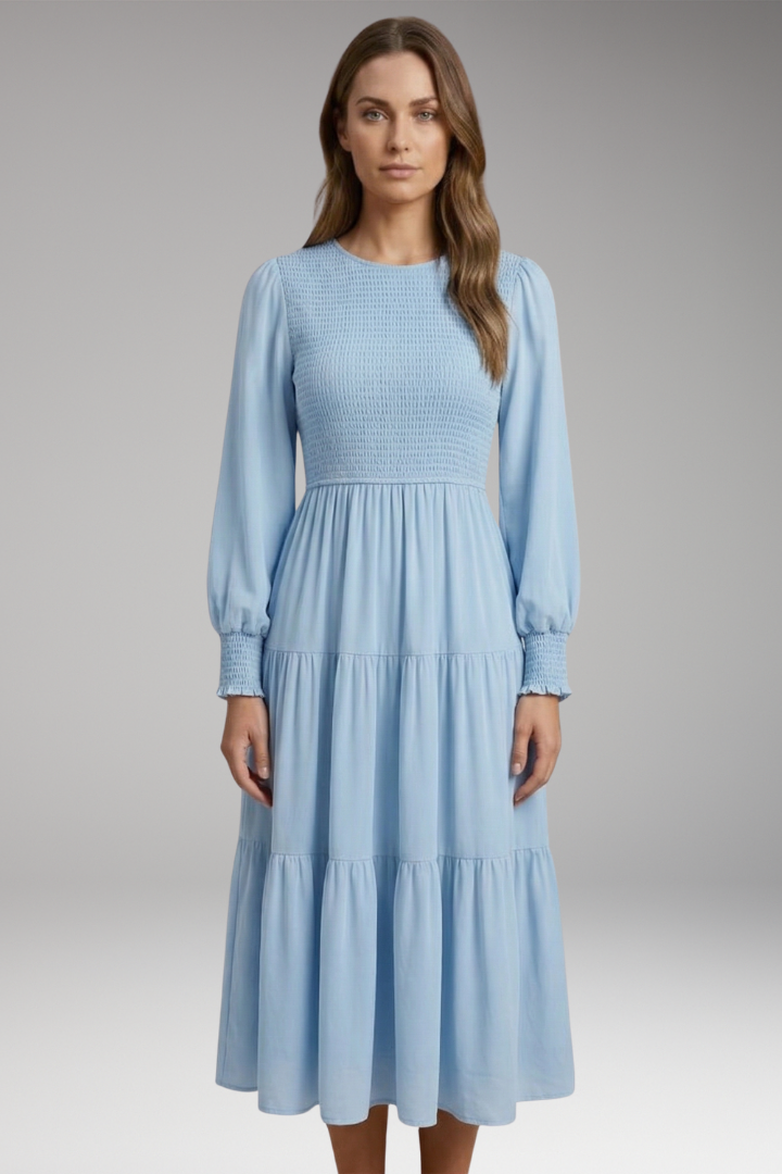 Beatrix | Fashion Long Sleeve Midi Dress with Round Neckline