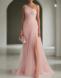 Women's Pleated Chiffon Maxi Dress | Elegant One-Shoulder Formal Gown for Summer Events 0