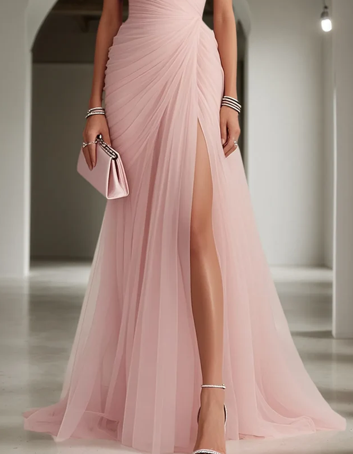 Women's Pleated Chiffon Maxi Dress | Elegant One-Shoulder Formal Gown for Summer Events 2