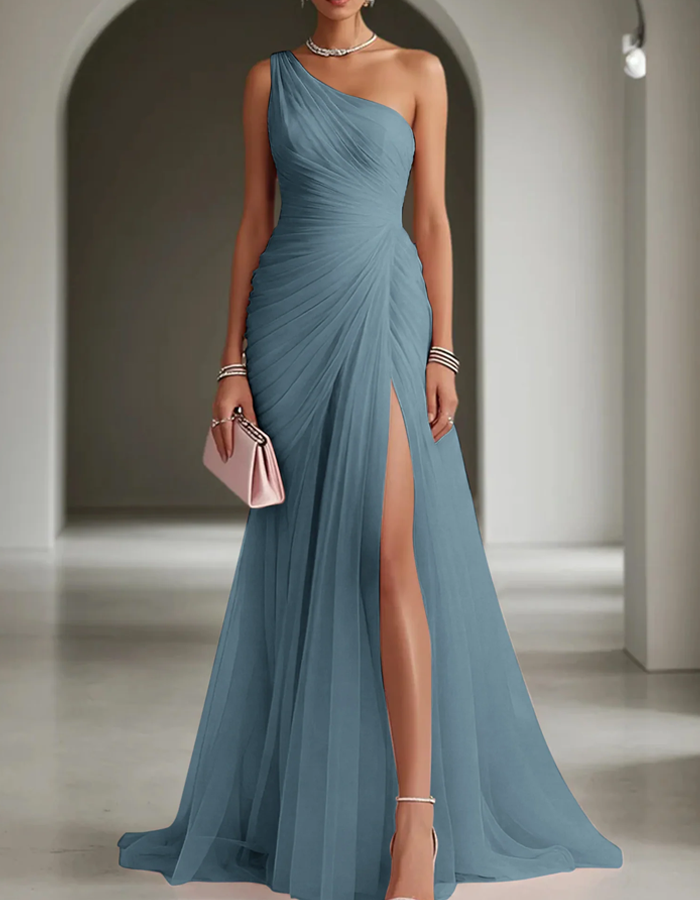 Women's Pleated Chiffon Maxi Dress | Elegant One-Shoulder Formal Gown for Summer Events 4